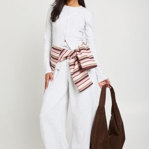 Rib Button Through Long Sleeve Top Tracksuit