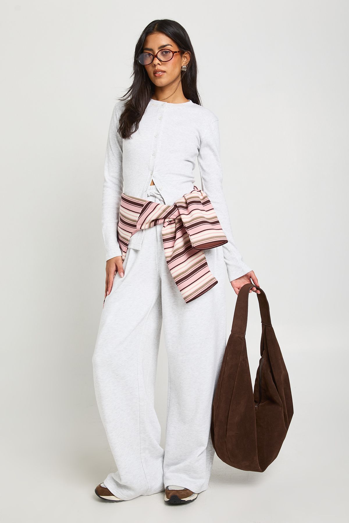 Rib Button Through Long Sleeve Top Tracksuit