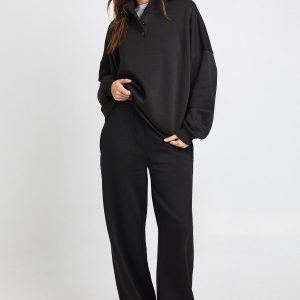 Funnel Neck Henley Sweatshirt