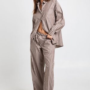 Woven Stripe Elasticated Waist Wide Leg Trouser
