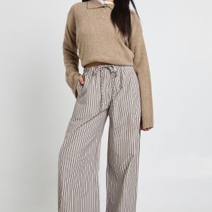 Woven Stripe Elasticated Waist Wide Leg Trouser