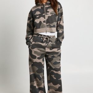 Camo Print Oversized Wide Leg Jogger