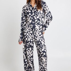 Mono Leopard Print Long Sleeve Top & Trousers Pyjama Set