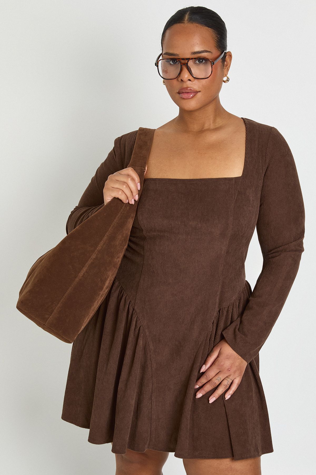 Plus Cord Milkmaid Skater Dress