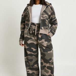 Plus Camo Print Oversized Wide Leg Jogger