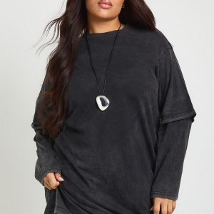 Plus Acid Wash 2-1 Layered T-Shirt Dress
