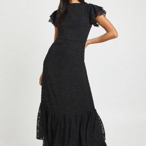 Floral Burnout Ruffle Hem Maxi Dress
