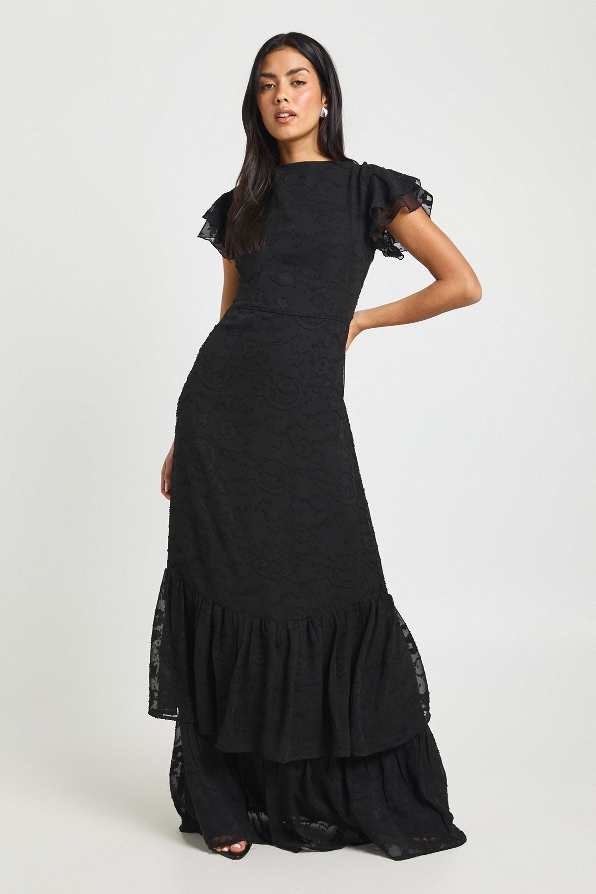 Floral Burnout Ruffle Hem Maxi Dress