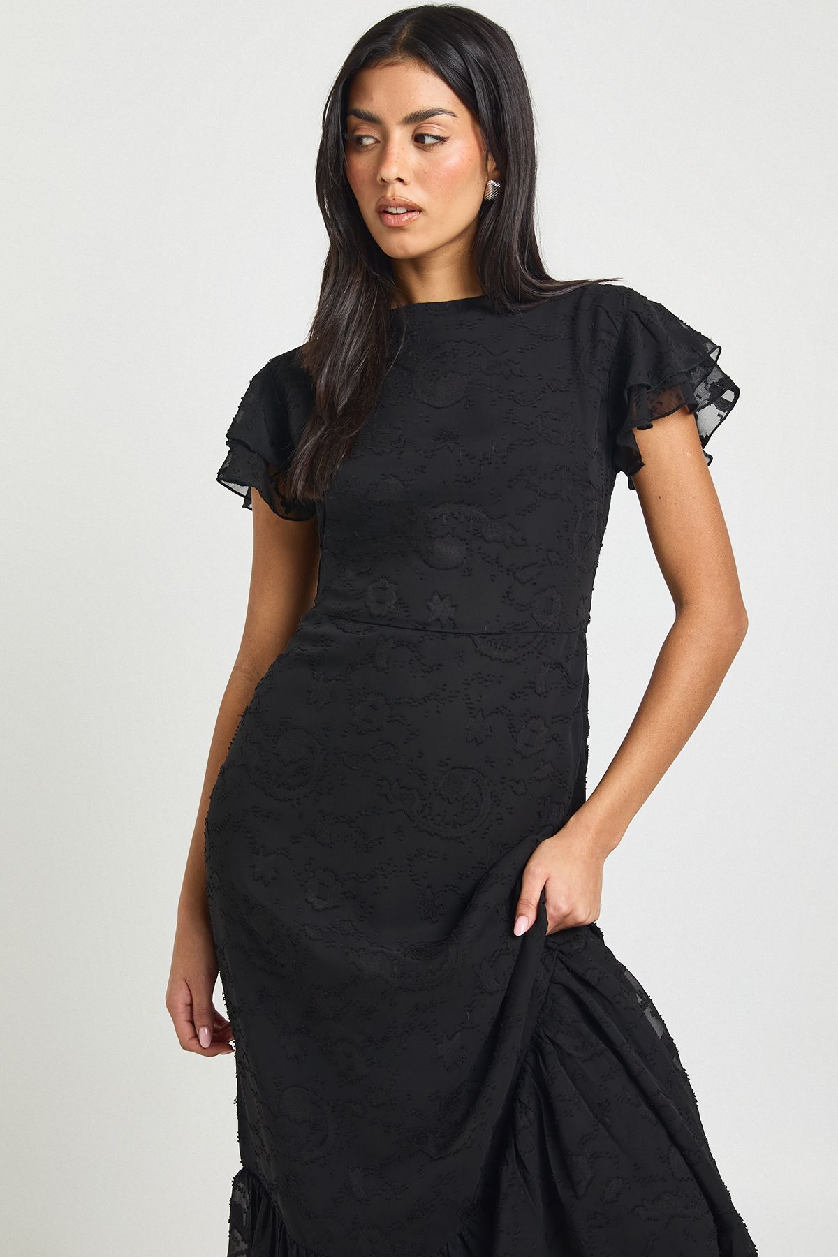 Floral Burnout Ruffle Hem Maxi Dress - Image 3