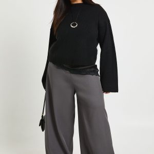 Plus Woven Elasticated Waist Drawstring Wide Leg Trouser