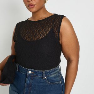 Plus Lace Racer Neck Bodysuit