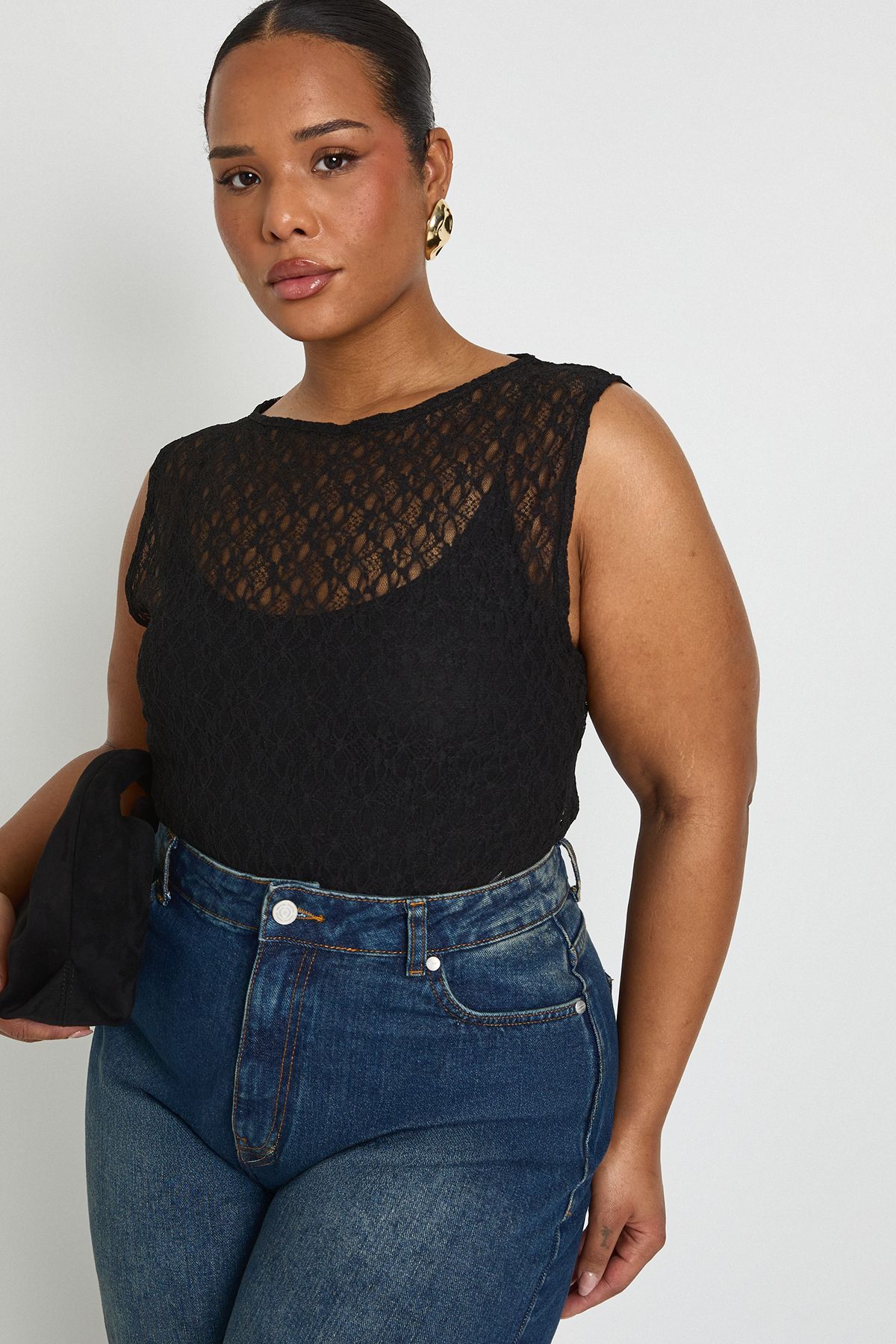 Plus Lace Racer Neck Bodysuit