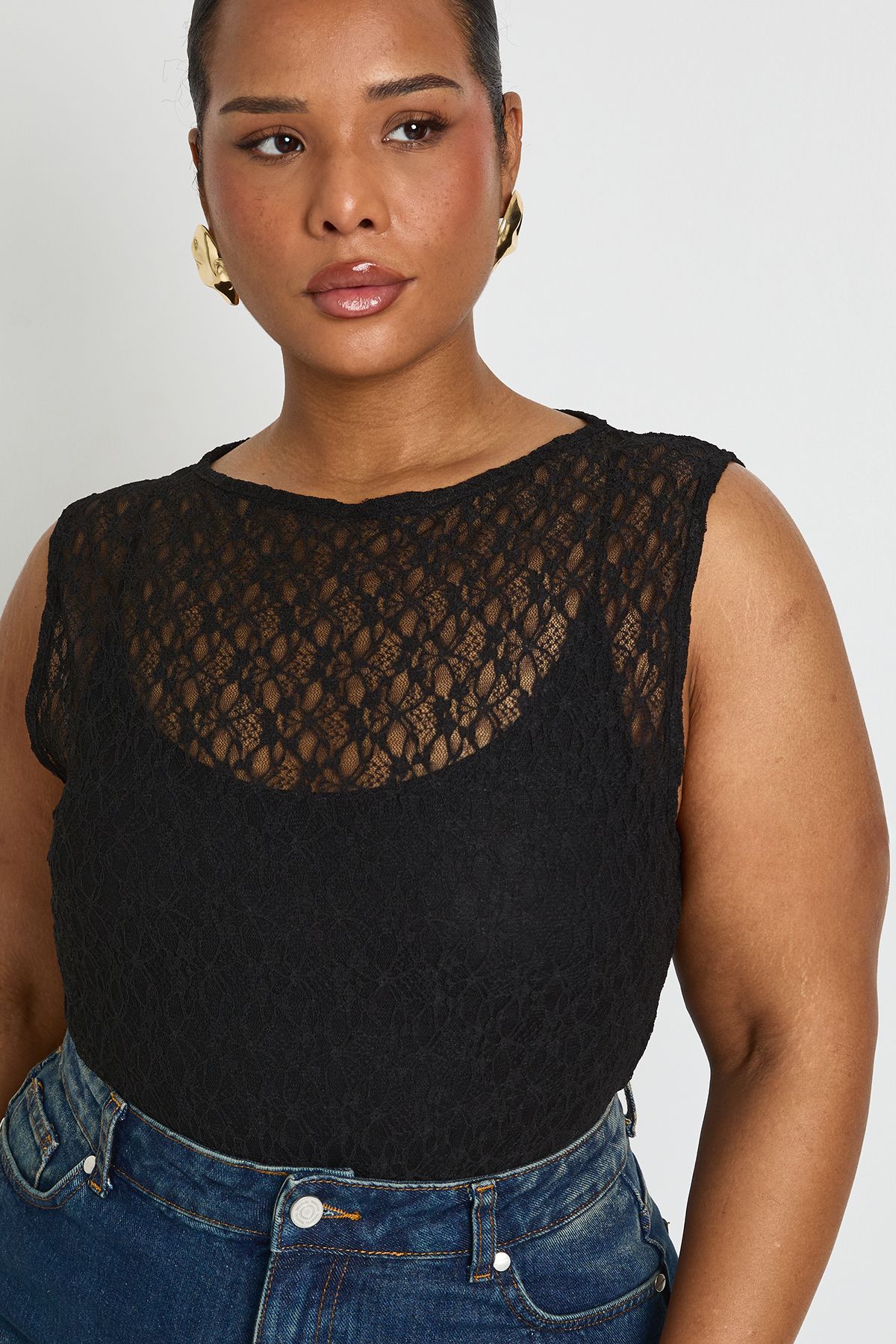 Plus Lace Racer Neck Bodysuit - Image 4