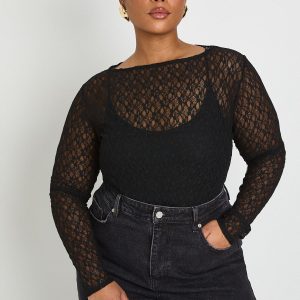 Plus Lace Long Sleeve Bodysuit