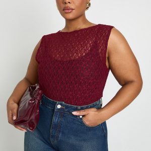Plus Lace Racer Neck Bodysuit