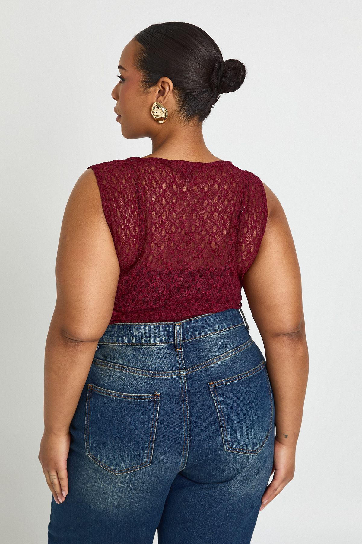 Plus Lace Racer Neck Bodysuit - Image 2