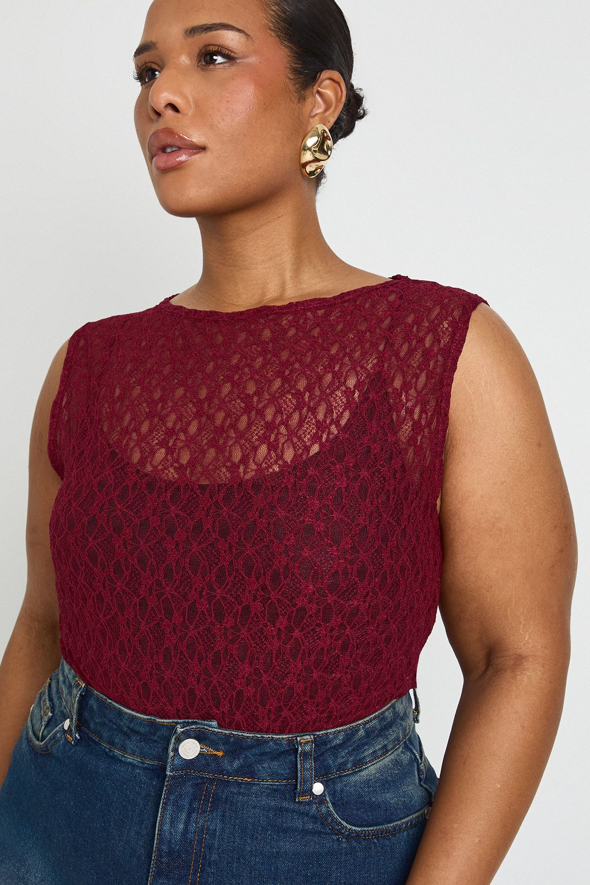 Plus Lace Racer Neck Bodysuit - Image 4