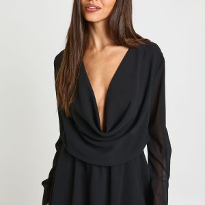 Chiffon Deep Cowl Mini Dress
