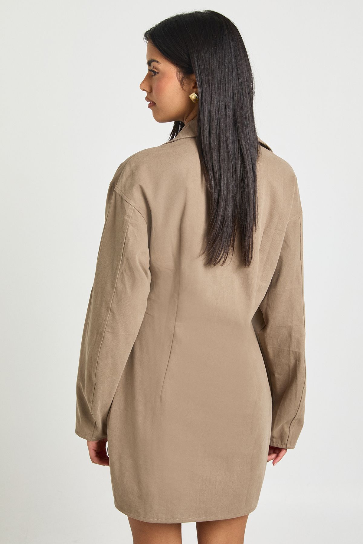 Twill Cinched Waist Shirt Dress - Image 2