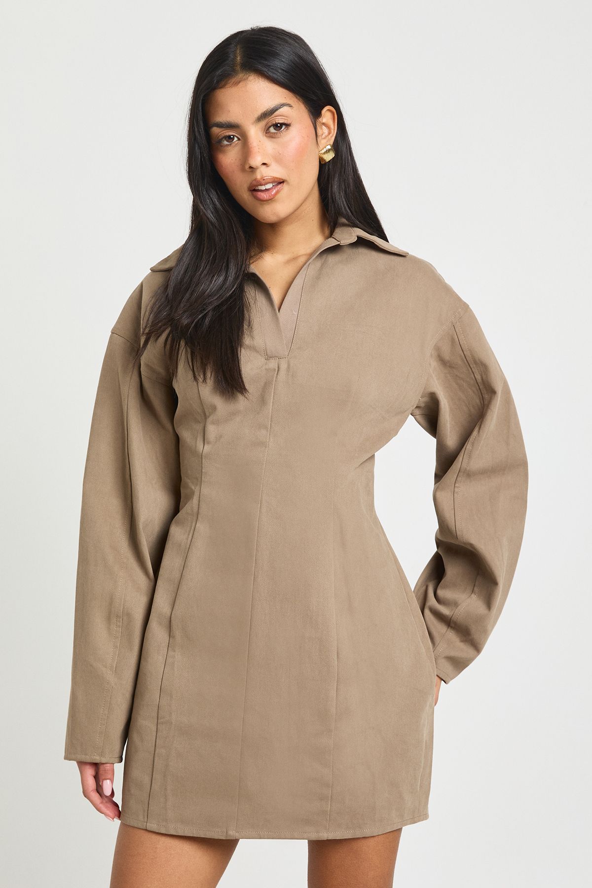 Twill Cinched Waist Shirt Dress - Image 3