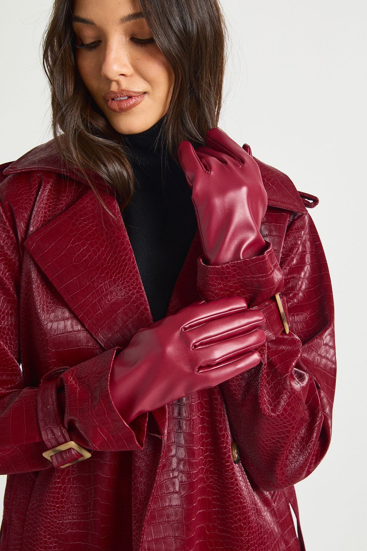 Faux Leather Gloves