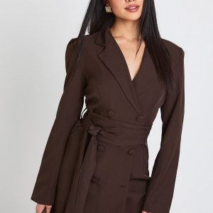 Obi Tie Waist Tailored Blazer Dress