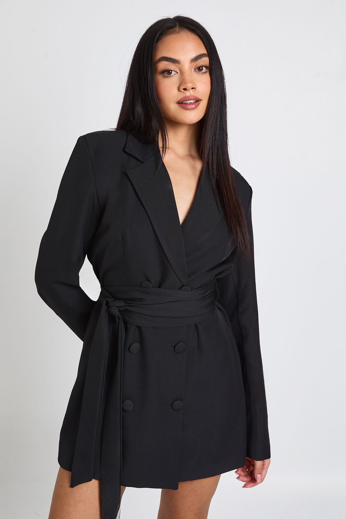 Obi Tie Waist Tailored Blazer Dress