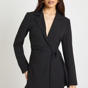 Wrap Drape Front Tailored Blazer Dress