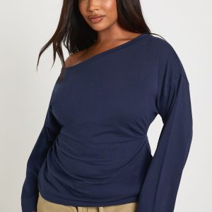 Plus Off The Shoulder Ruched Side Long Sleeve Top