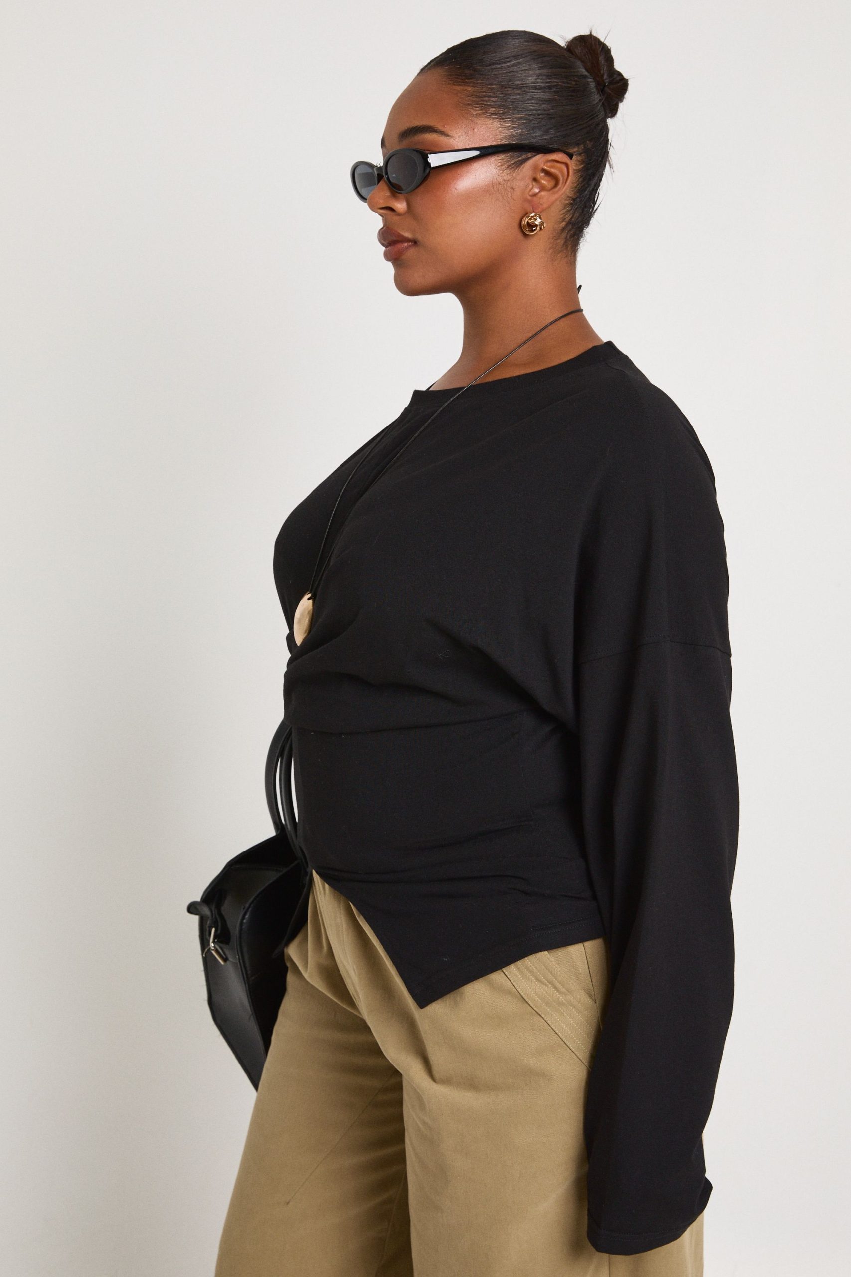 Plus Wrap Ruched Long Sleeve Top