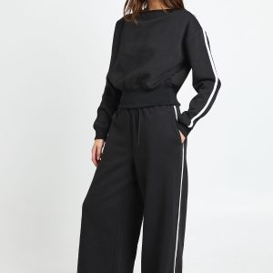 Side Stripe Off Shoulder Straight Leg Tracksuit