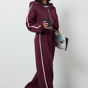 Side Stripe Zip Through Hooded Straight Leg Tracksuit