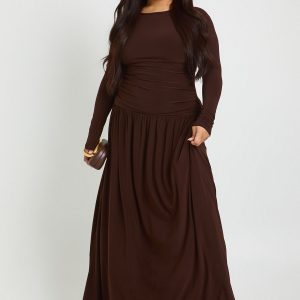 Plus Soft Ruched Long Sleeve Maxi Dress