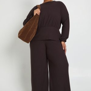 Plus Cinched Waist Long Sleeve Top and Trouser Co Ord