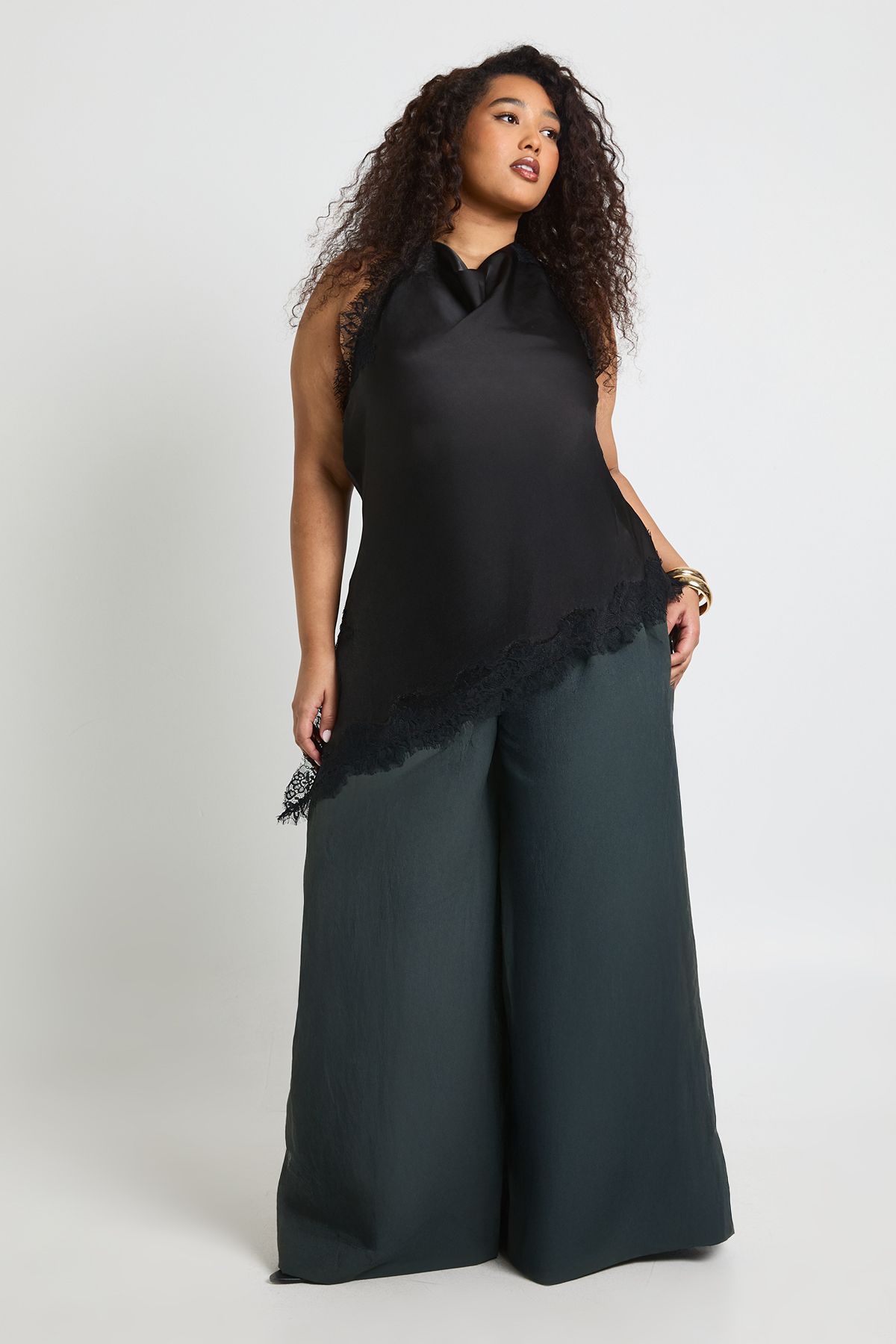Plus Lace Cowl Asymmetric Top