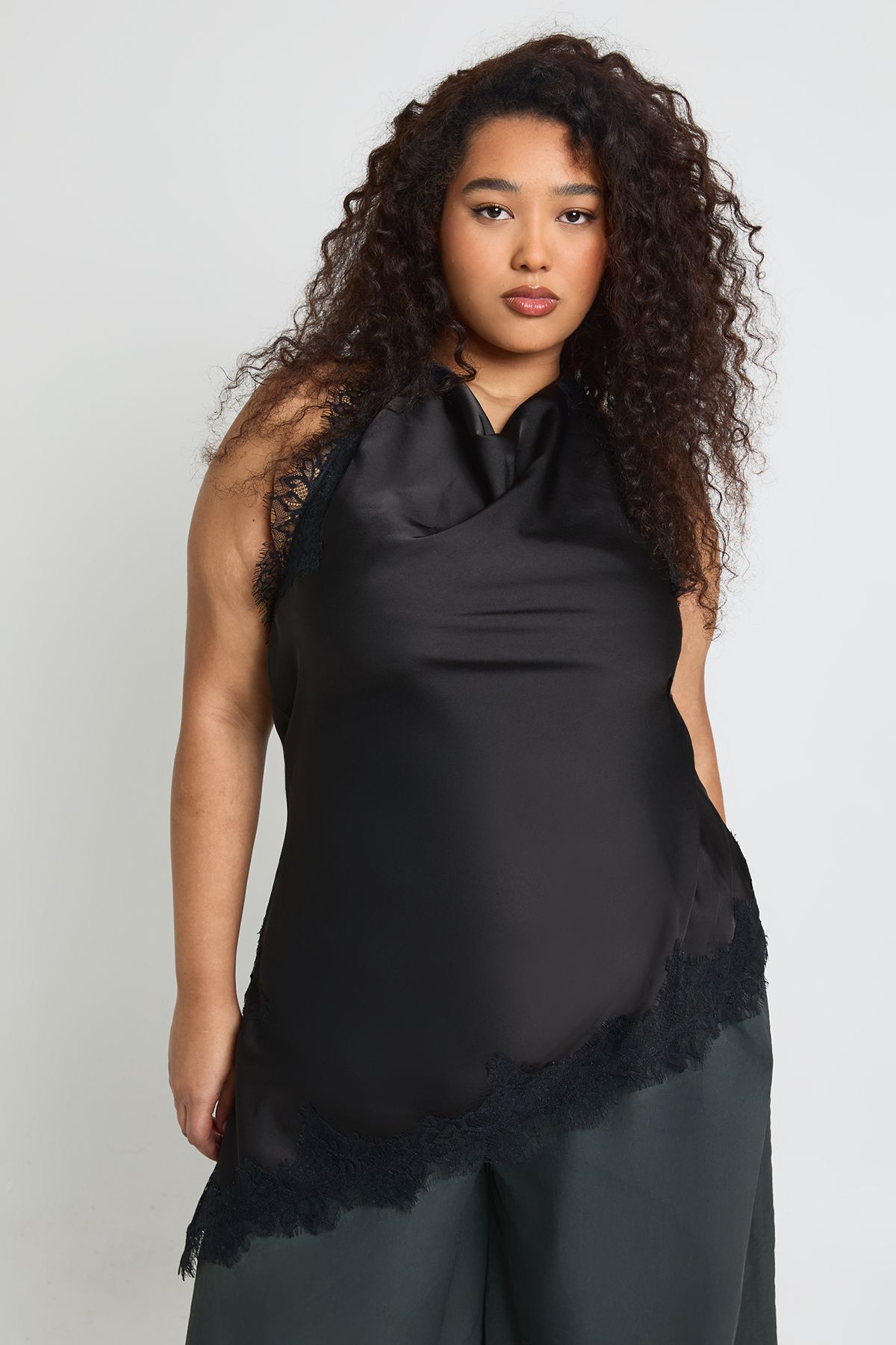 Plus Lace Cowl Asymmetric Top - Image 3