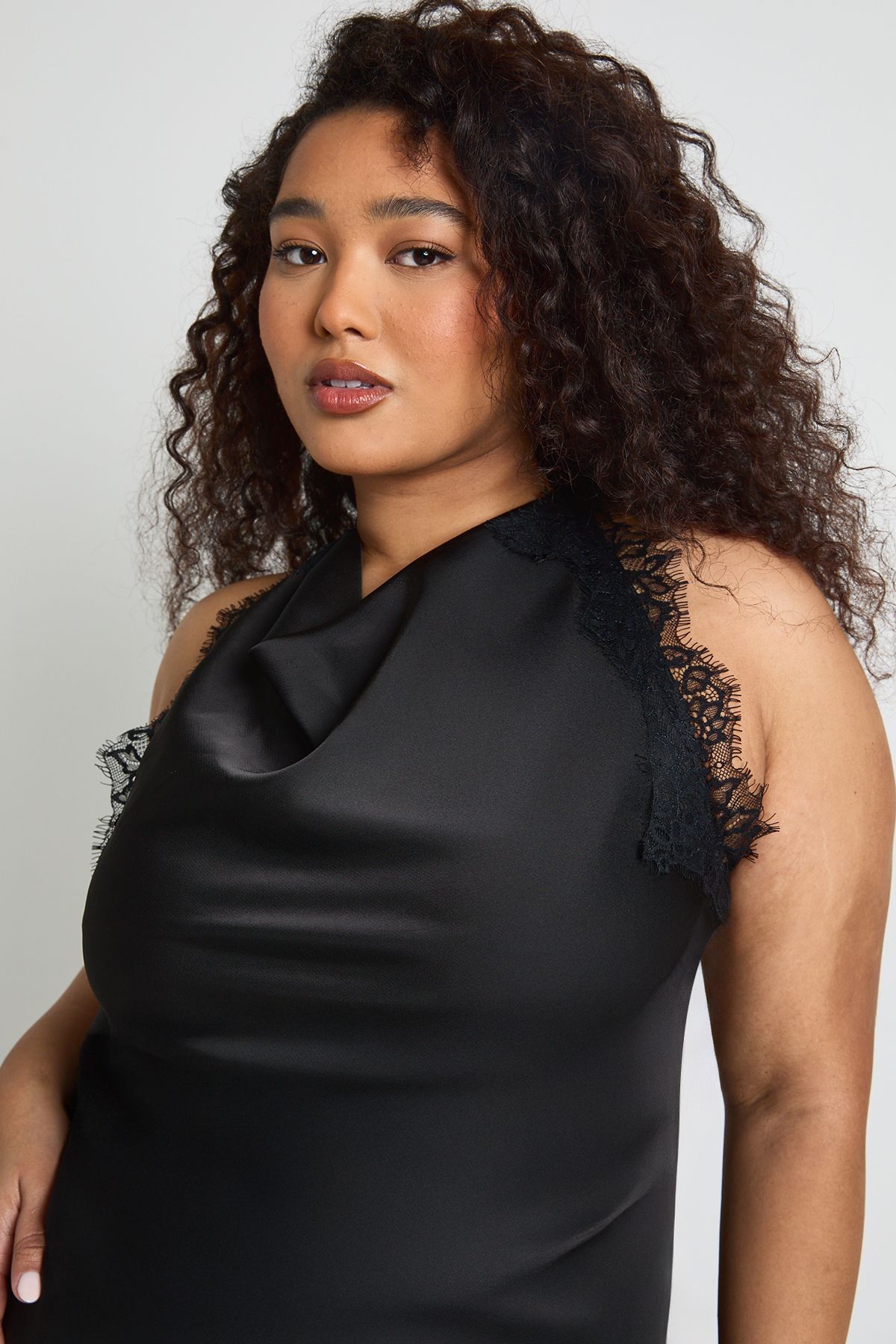 Plus Lace Cowl Asymmetric Top - Image 4