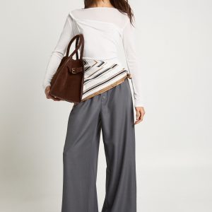 Button Detail Tailored Wide Leg Trousers