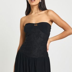 Slinky Lace Mix Frill Hem Skater Dress