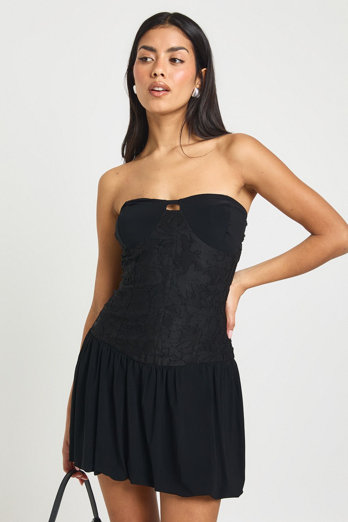 Slinky Lace Mix Frill Hem Skater Dress
