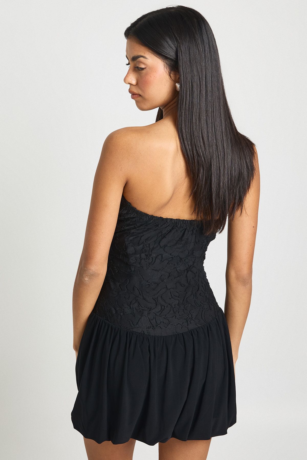 Slinky Lace Mix Frill Hem Skater Dress - Image 2