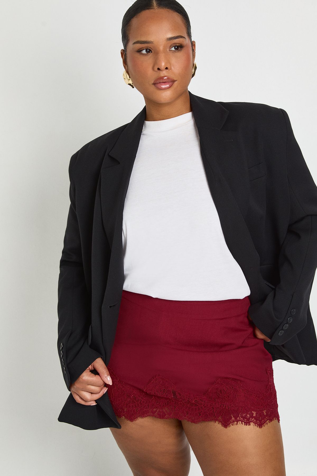 Plus Lace Trim Crepe Mini Skirt
