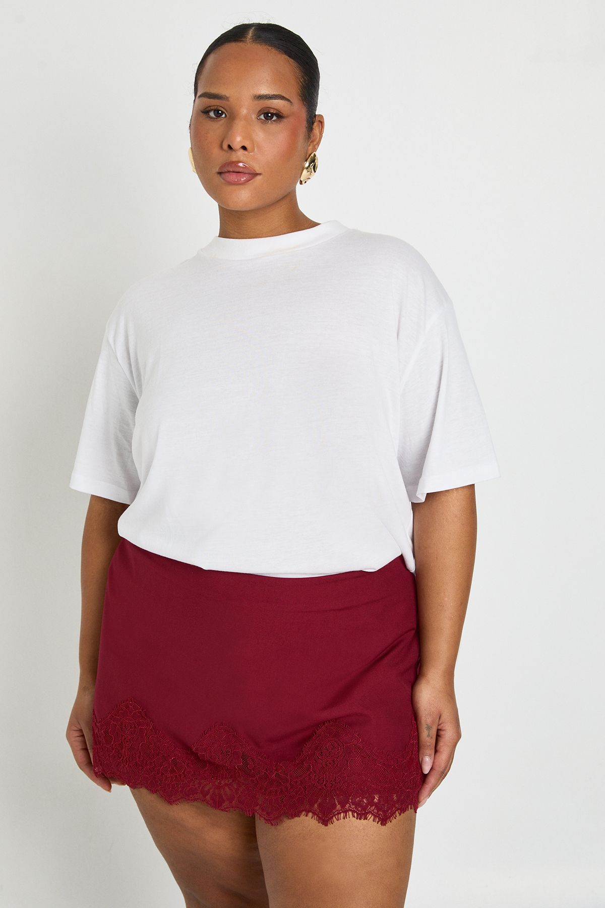 Plus Lace Trim Crepe Mini Skirt - Image 3