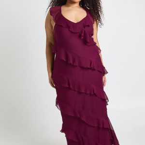 Plus Chiffon Ruffle Strappy Maxi Dress