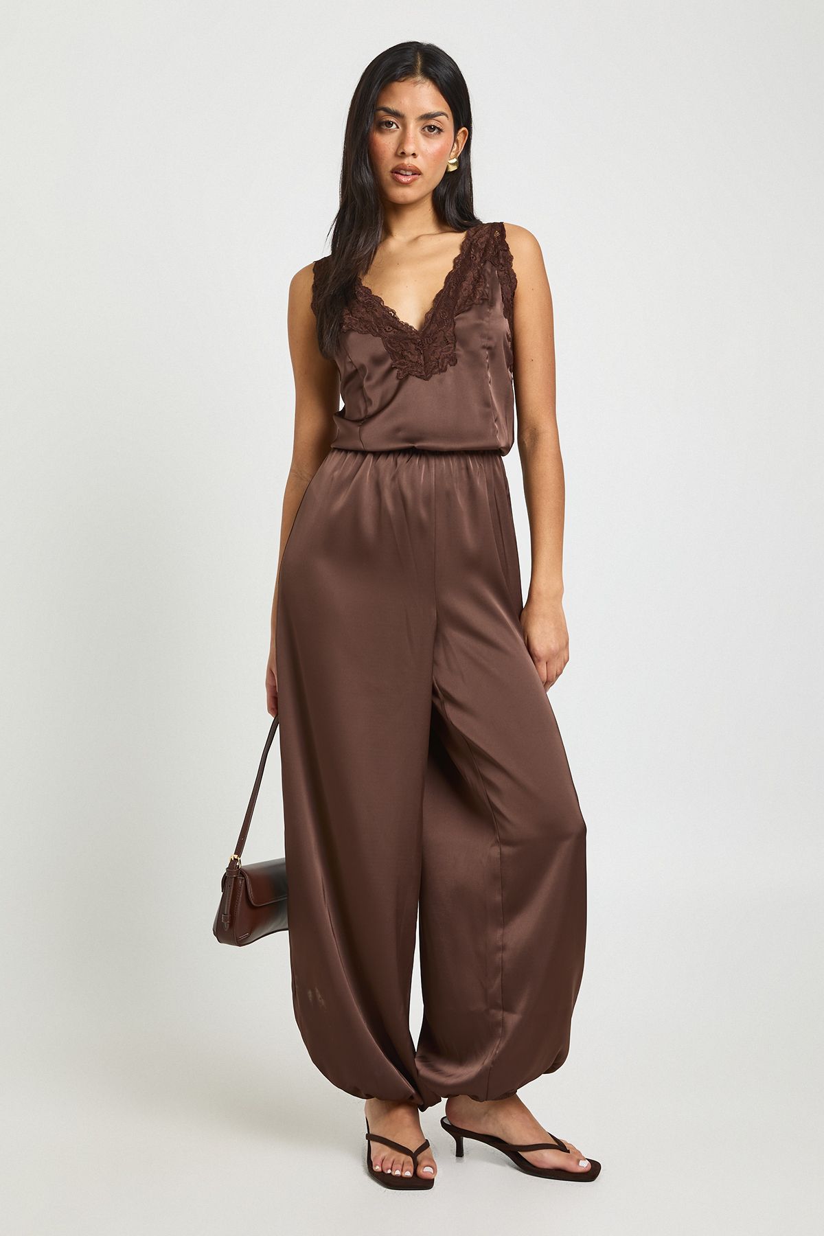 Satin Lace Trim Hareem Trouser Jumpsuit