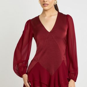 Chiffon Mix Panelled Smock Dress