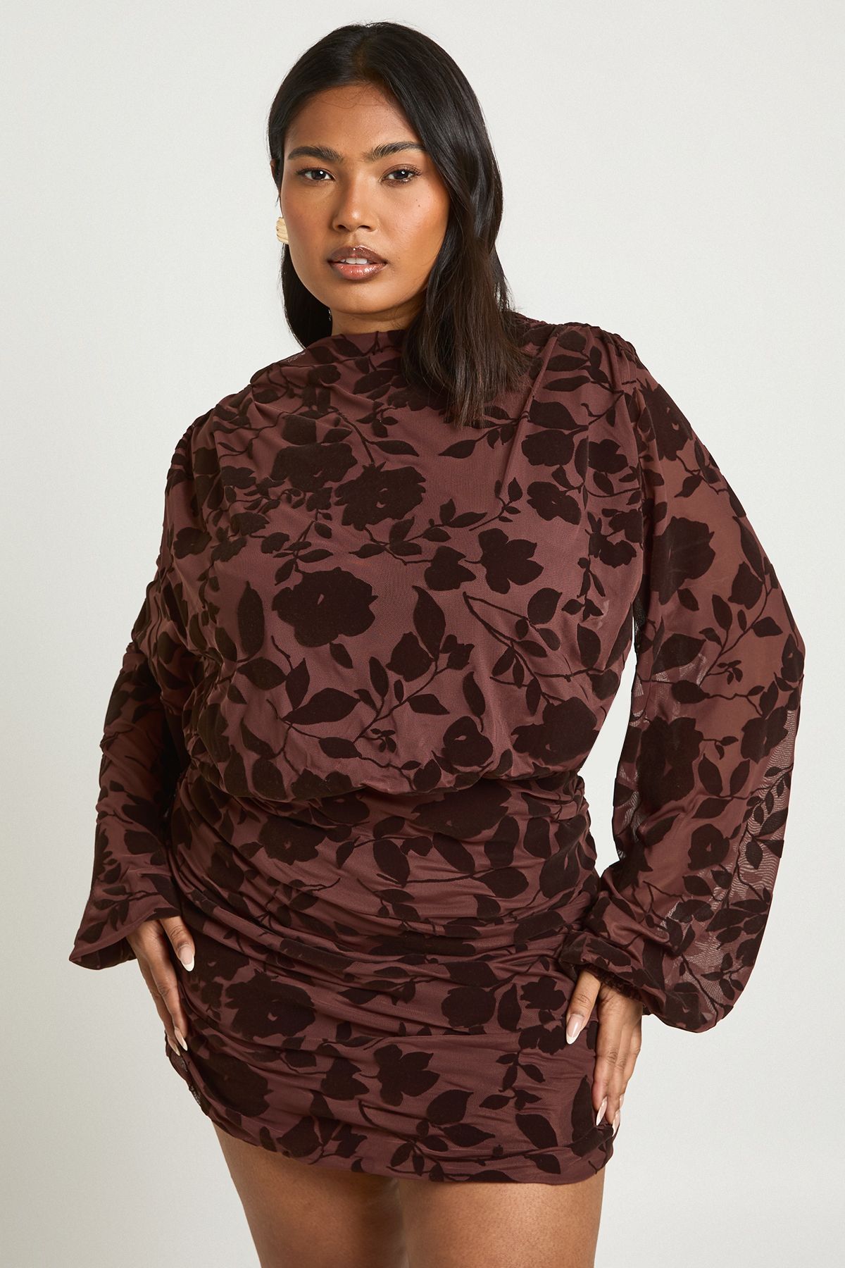 Plus Devore Ruched Bodycon Dress