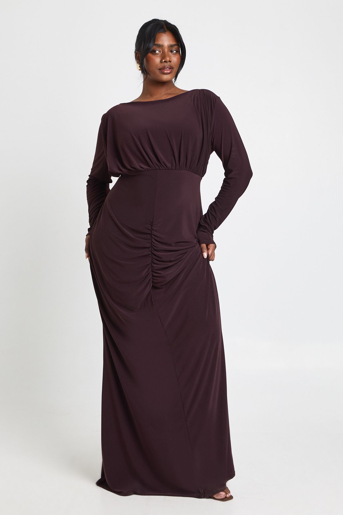 Plus Slinky Ruched Detail Maxi Dress