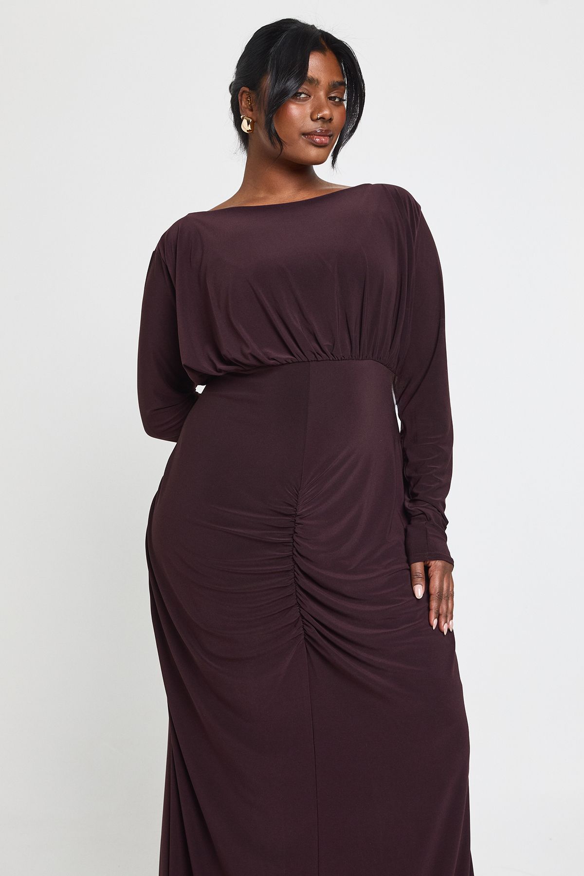 Plus Slinky Ruched Detail Maxi Dress - Image 3
