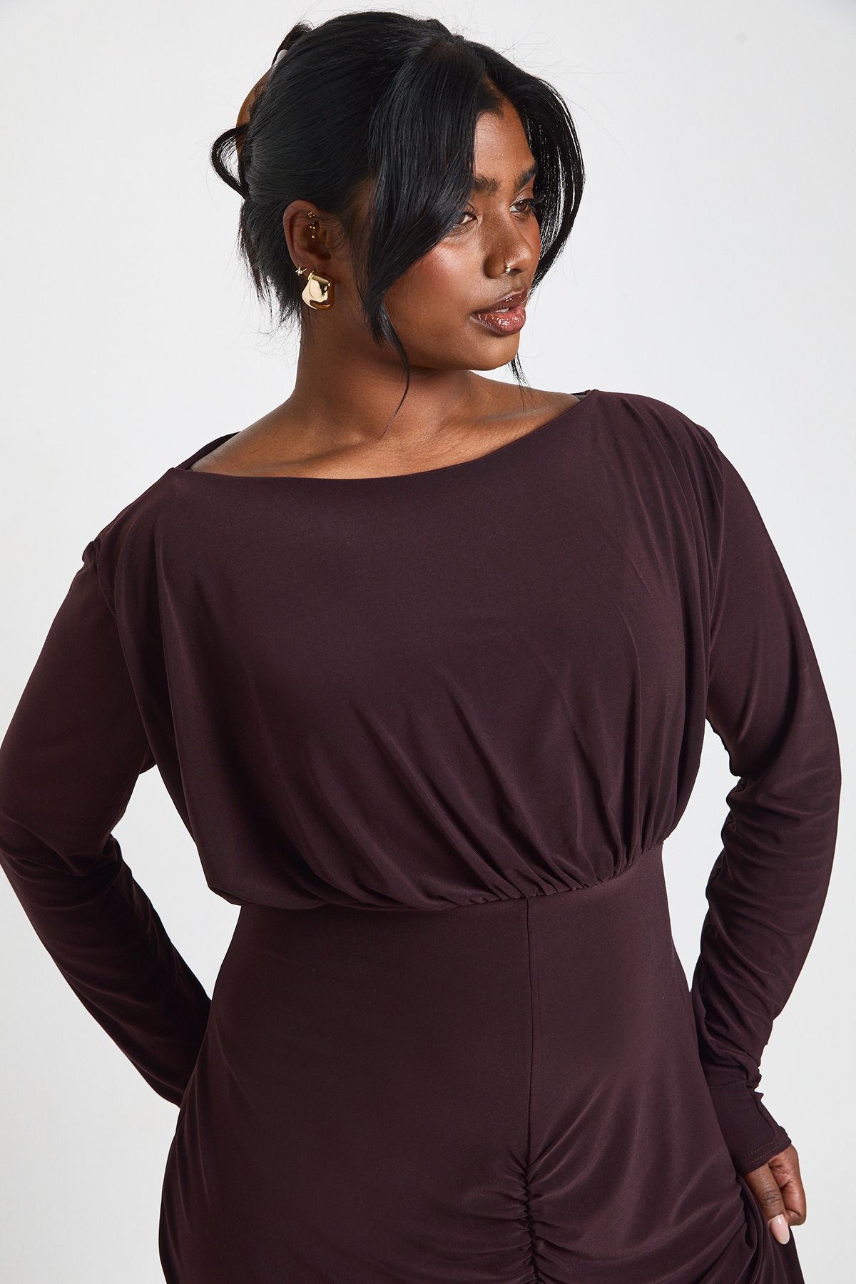 Plus Slinky Ruched Detail Maxi Dress - Image 4